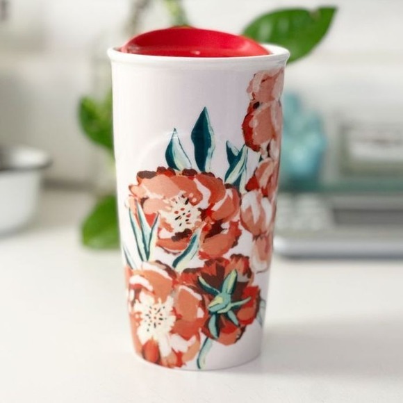 Starbucks Poppies Floral Ceramic Travel‎ Tumbler 10 oz with Lid - Picture 1 of 8